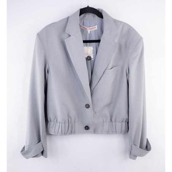 Free People XS Agnes Heather Gray Cropped Blazer Jacket Academia Business Casual - Picture 2 of 13